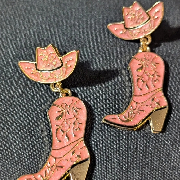 Pink Western Boot and Hat Earrings - Picture 3 of 3
